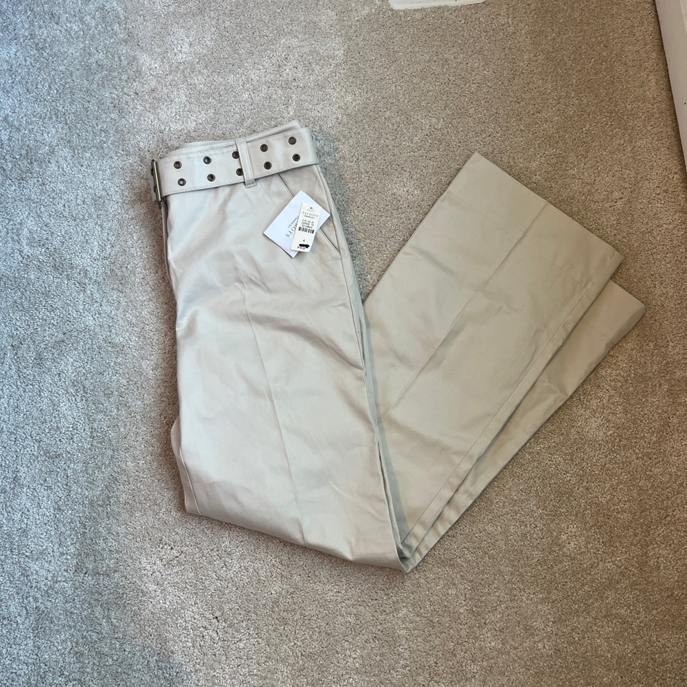 Talbots Women’s Cream Wide Leg Cotton Stretch Pants with Removable Belt, NWT!